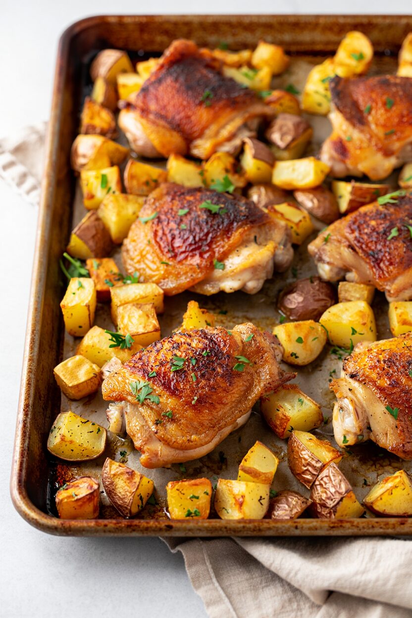 Sheet Pan Chicken Thighs with Roasted Potatoes