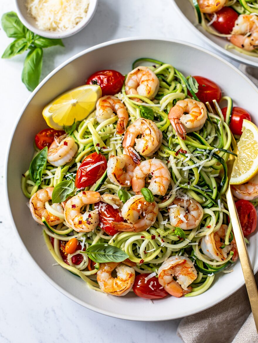 Shrimp and Zucchini Noodles with Garlic Sauce