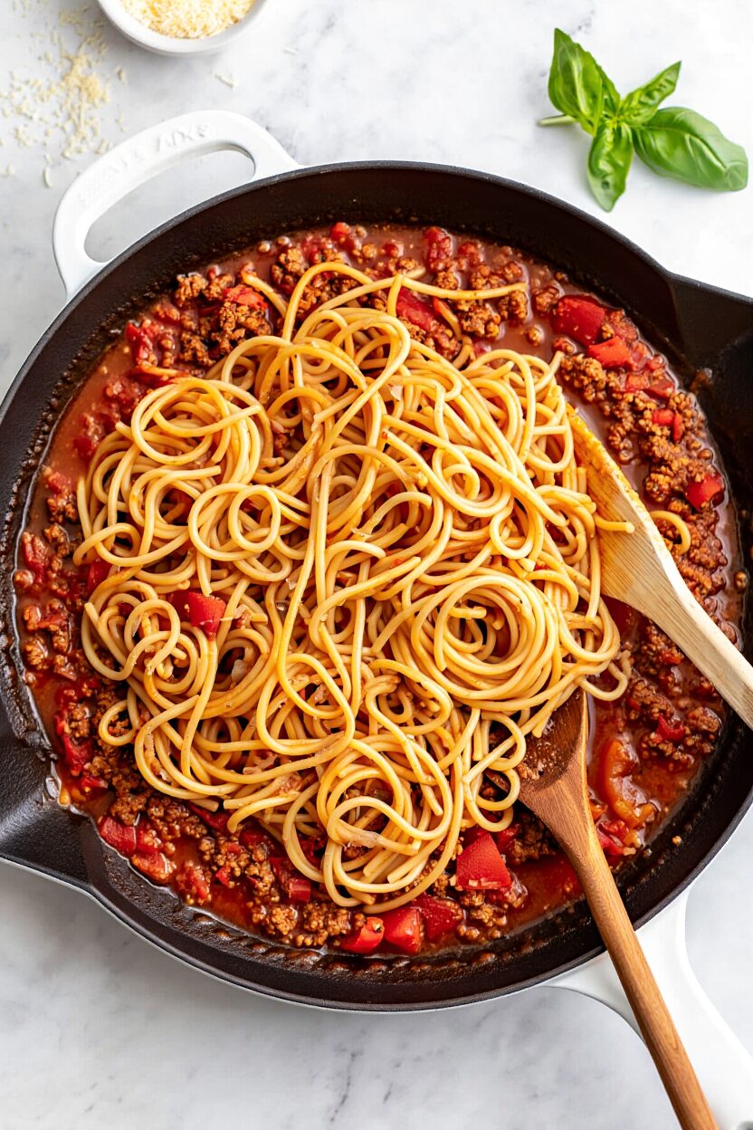 Skillet Spaghetti with Meat Sauce