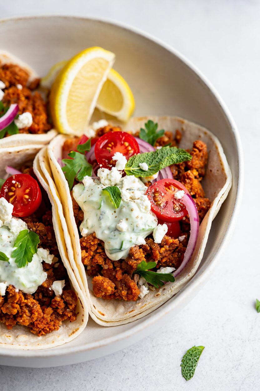 Spicy Lamb Tacos with Cucumber Tzatziki