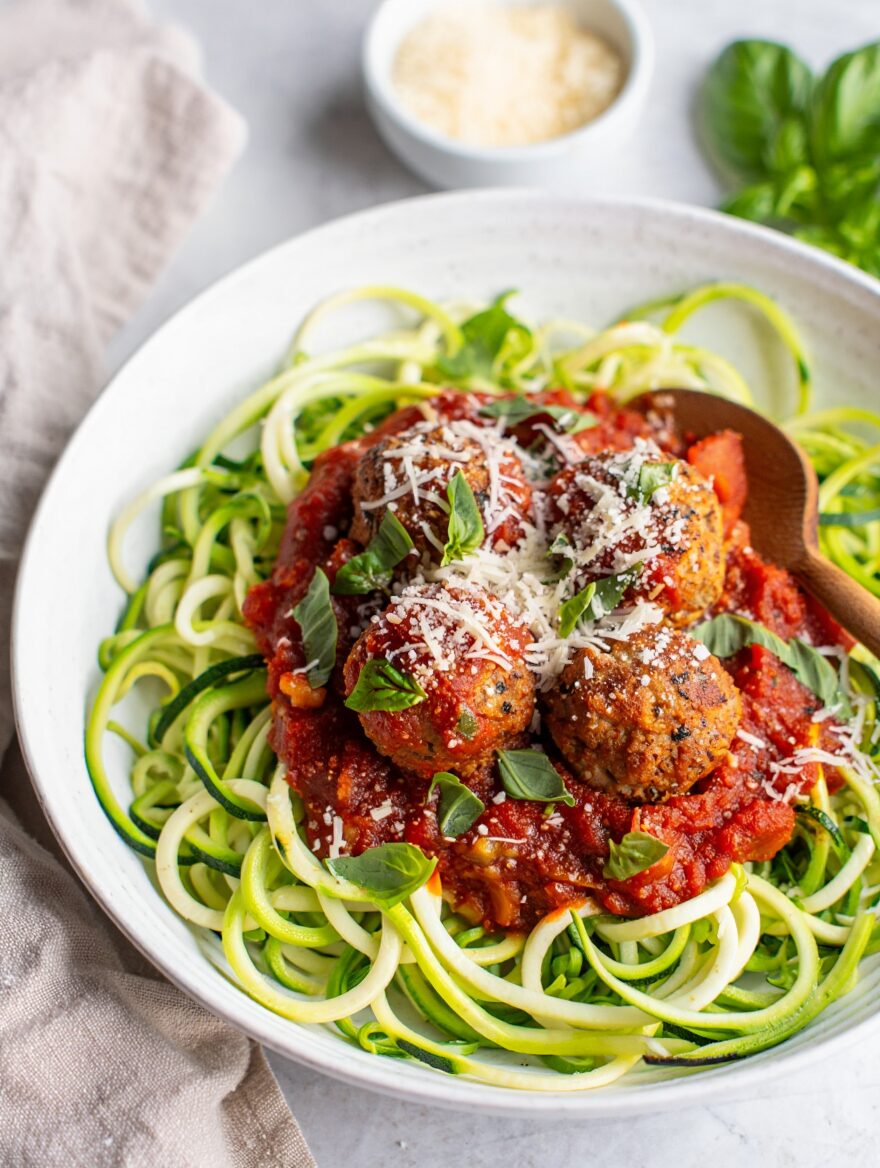 Baked Turkey Meatballs with Zucchini Noodles