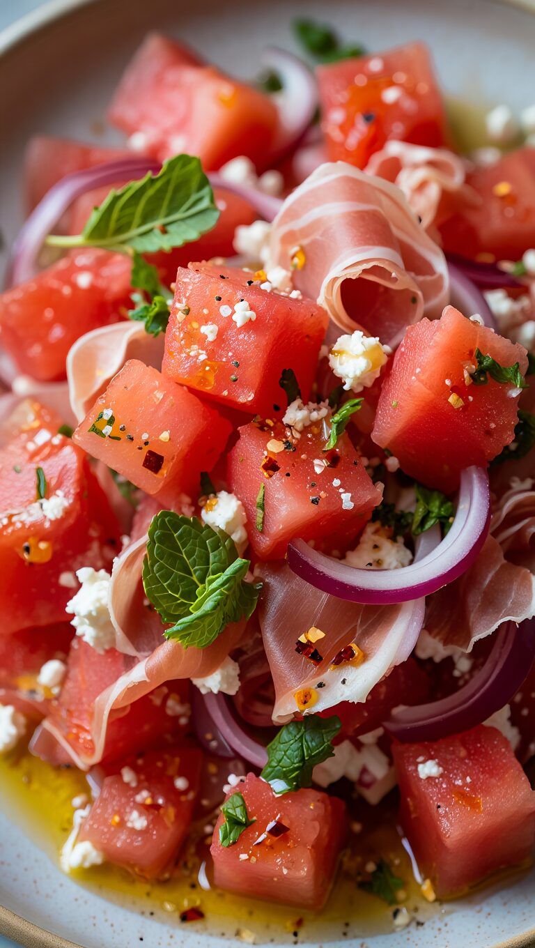 Watermelon Feta Mint Salad with Prosciutto