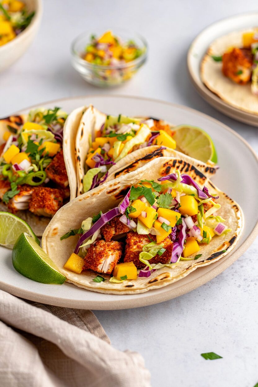 Grilled Mahi Mahi Tacos with Mango Slaw