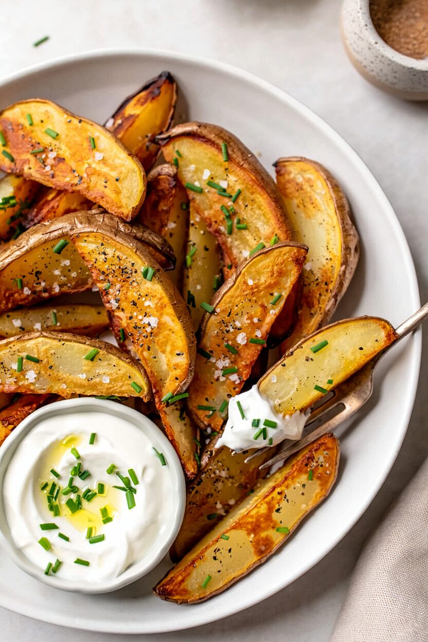 Baked Potato Wedges with Sour Cream