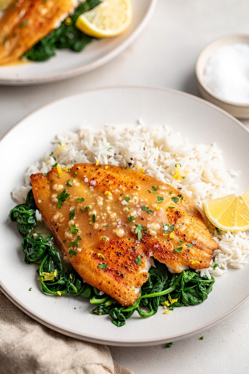 Pan-Seared Tilapia with Garlic Butter and Spinach