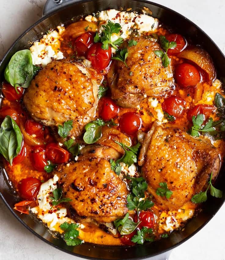 Stovetop Braised Chicken Thighs in Tomato and Herb Sauce