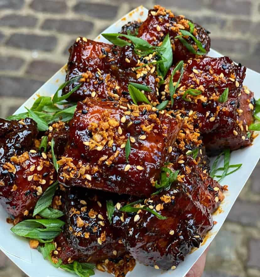 Braised Pork Belly on Black Sesame Puree